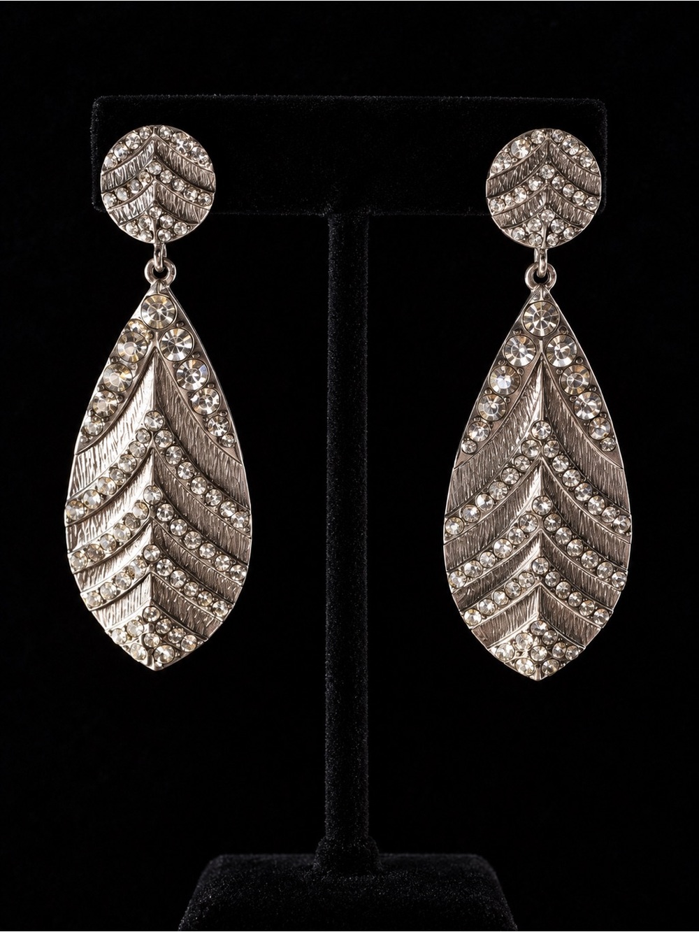 Silver and Crystal Chevron Teardrop Earrings